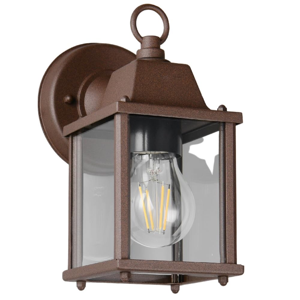 Britalia Outdoor Wall Lantern, 22.5cm, Antique Rust with Clear Glass, Vintage Style, Exterior Use