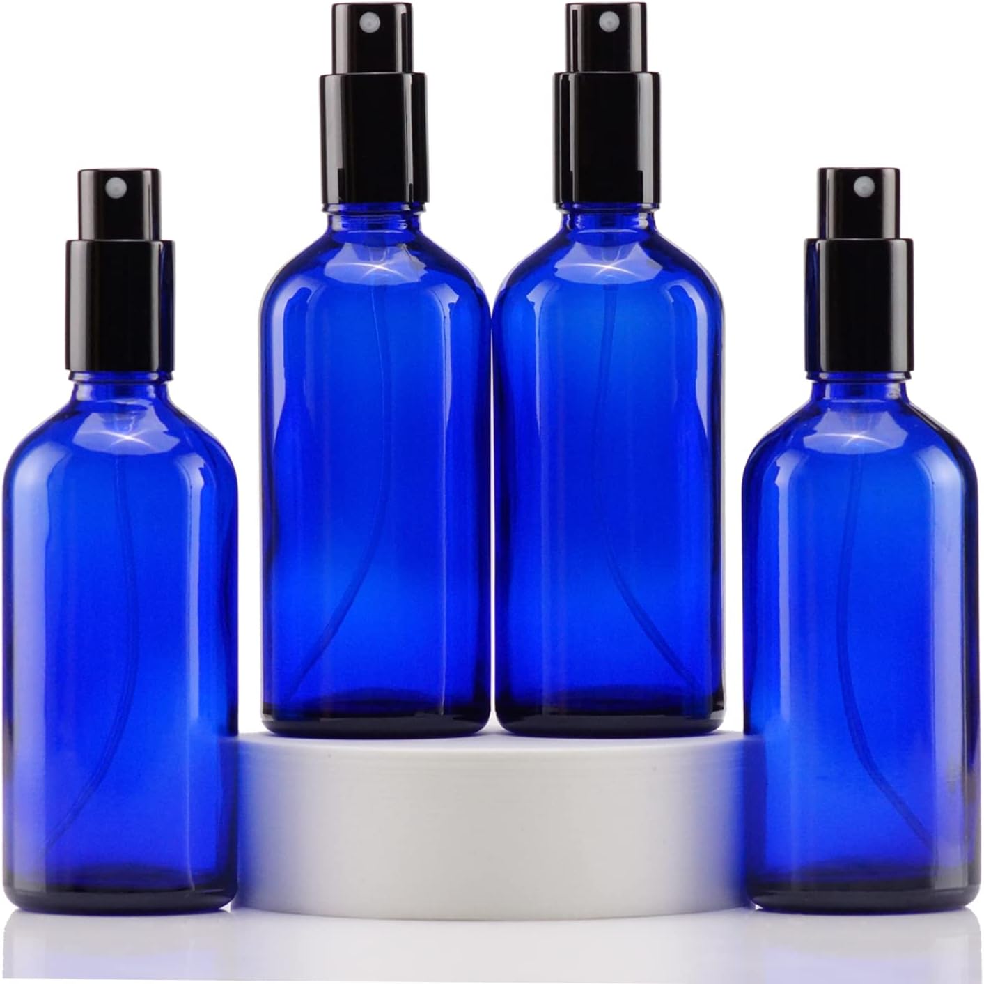 Yizhao Azul Bote Spray Pulverizador Cristal 100ml, Pulverizador Cristal Pequeño con Fina Niebla, para Aceite Esencial, Aromaterapia, Perfume,Limpieza, Viaje, Agua,Farmacia, Laboratorio – 4Pcs
