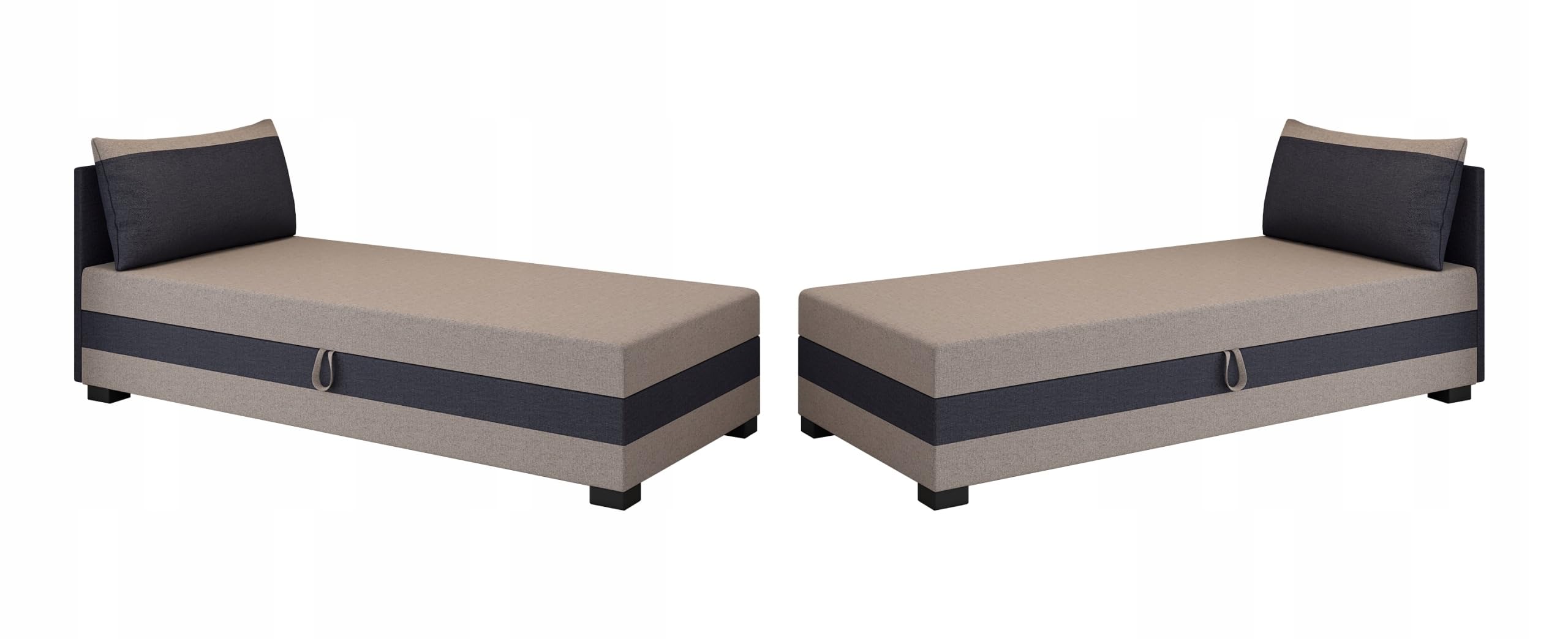 Boxspringbett Ilia 80x200x38 cm mit Schaumstoff Matratze, Bett mit Matratze, Polsterbett mit Bettkasten, Gepolstertes Einzel Bett, Schlafsofa - Beige Graphit