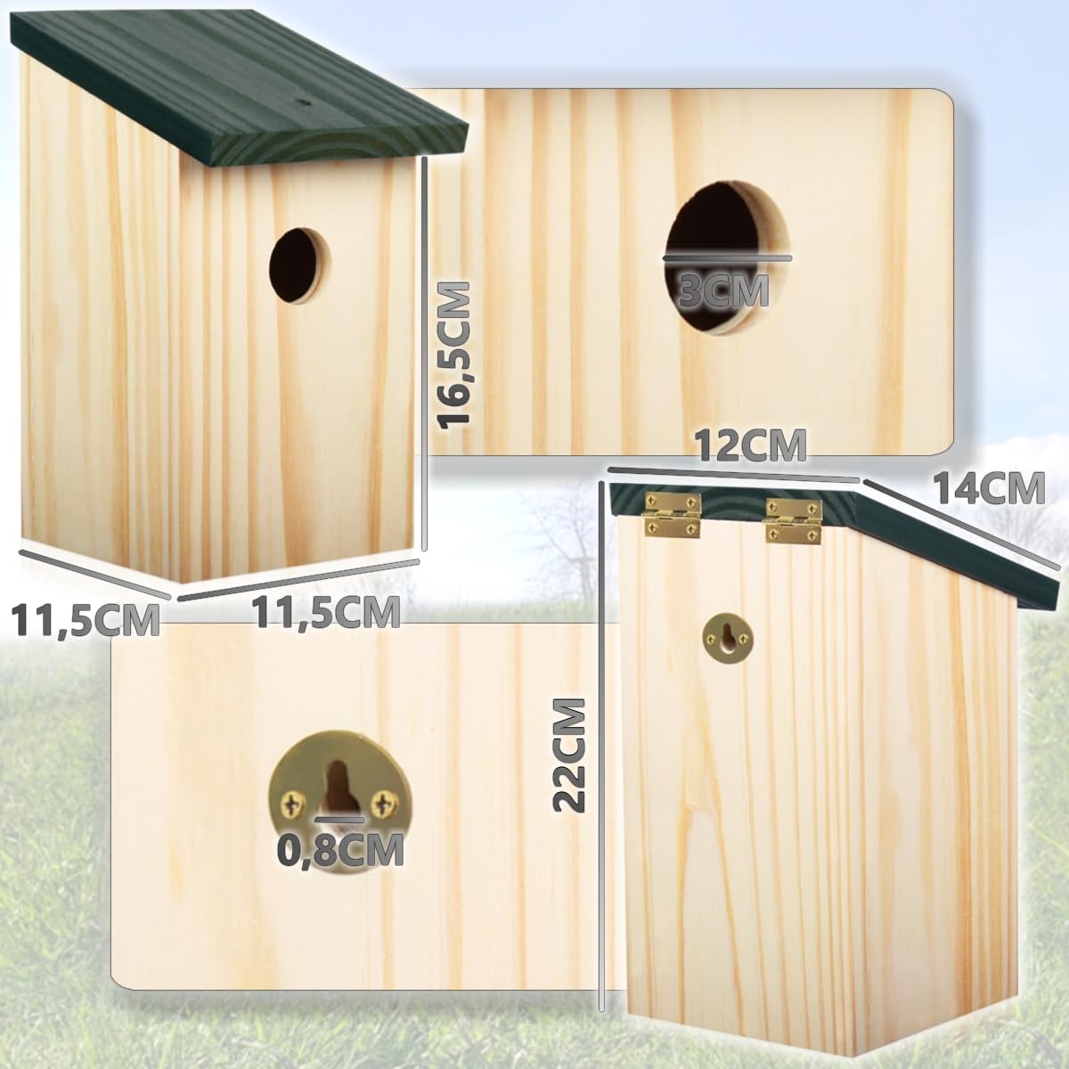 4er Set Nistkasten Nisthöhle aus Massiv - Holz für kleine Vögel Meisen Vogelhaus