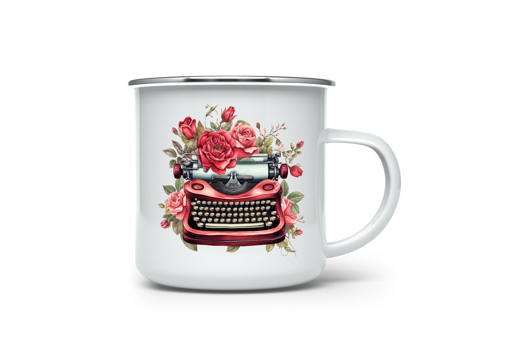 MAXIKIWI - Tazza da campeggio smaltata resistente per caffè o tè per uso interno ed esterno - Grafica acquerello fiori primaverili - 350 ml