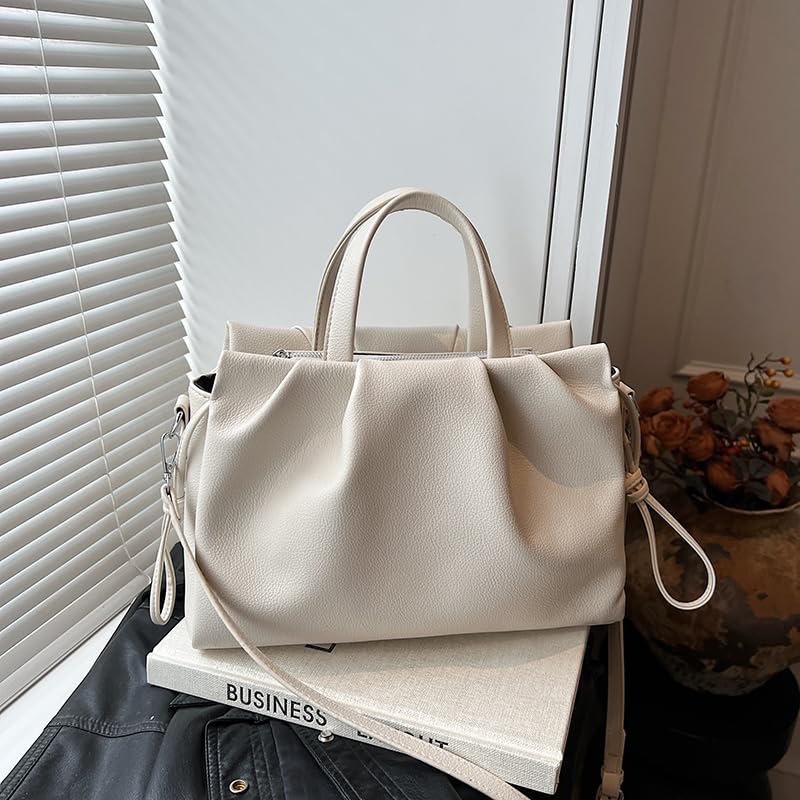 PU Leather Trendy Crossbody Bag Large Capacity Pleated Shoulder Bag Solid Color Leisure Tote Bag Travel Shopping Work Handbag2