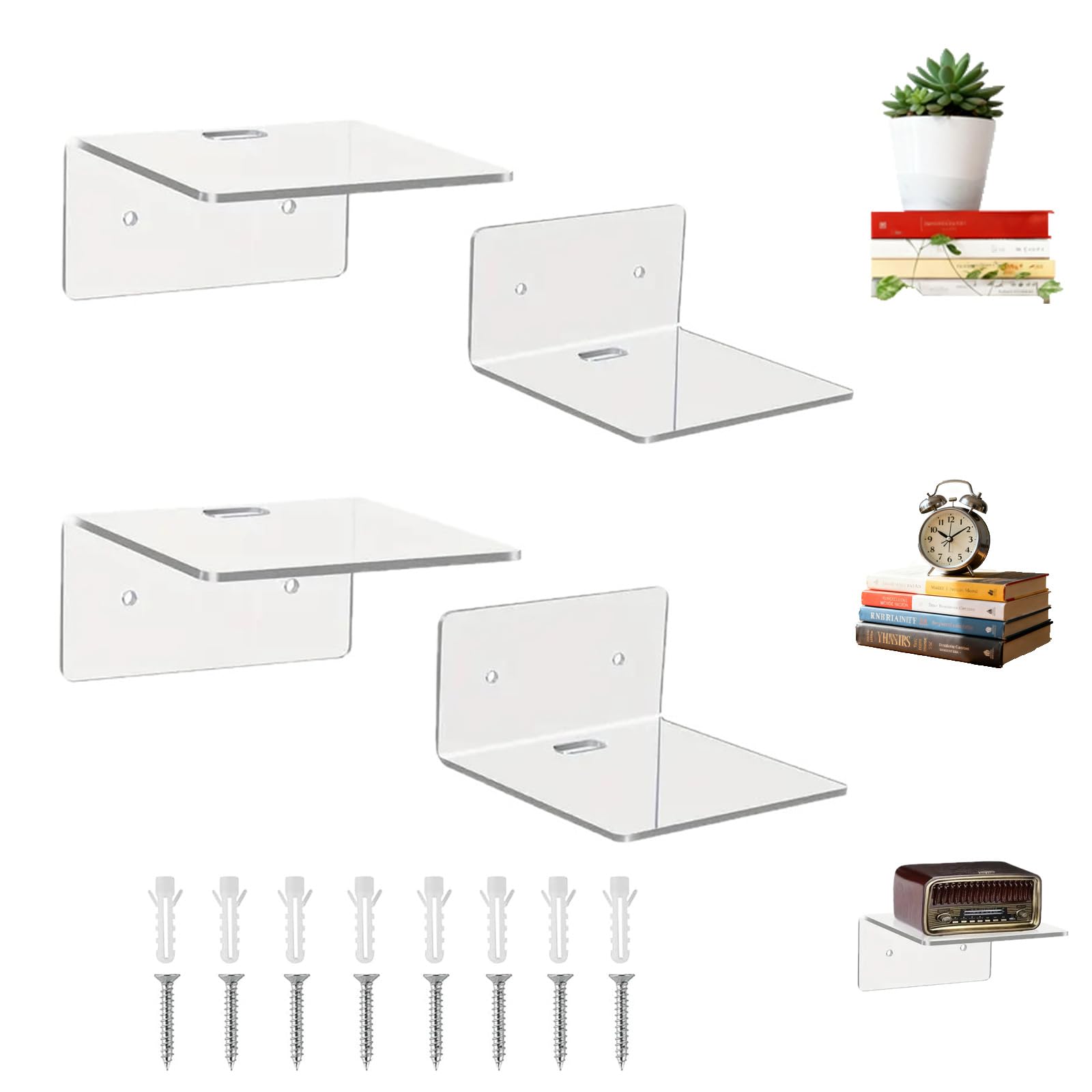 HapSmile 4 Pcs Wall Bookshelf Book Shelves For Wall, Invisible Design Floating Book Shelves L Type Multipurpose, Walls Bookshelves Transparent Acrylic For Home Office Classroom Library