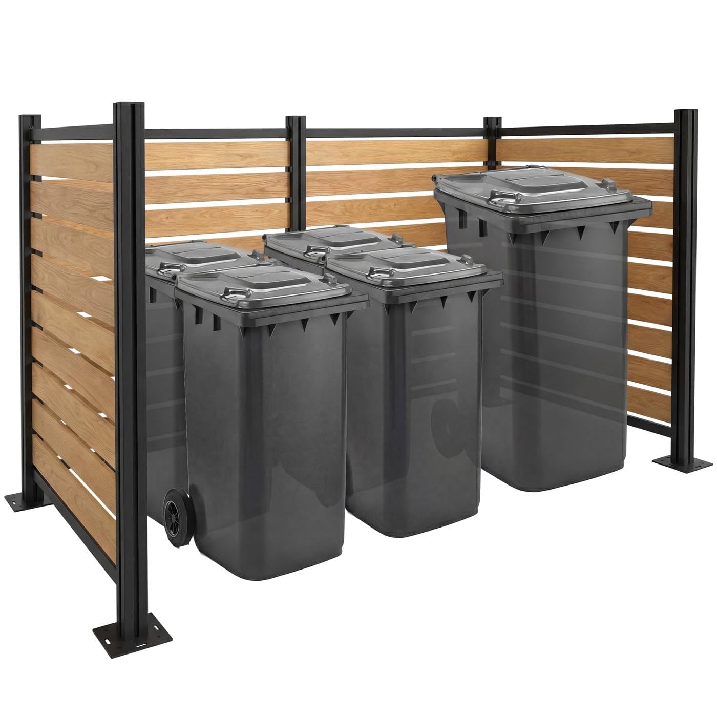 Mendler Alu Mülltonnen-Zaun HWC-K57, Basiselement Mülltonnenverkleidung, Holzoptik erweiterbar 130x110x6cm - Hellbraun