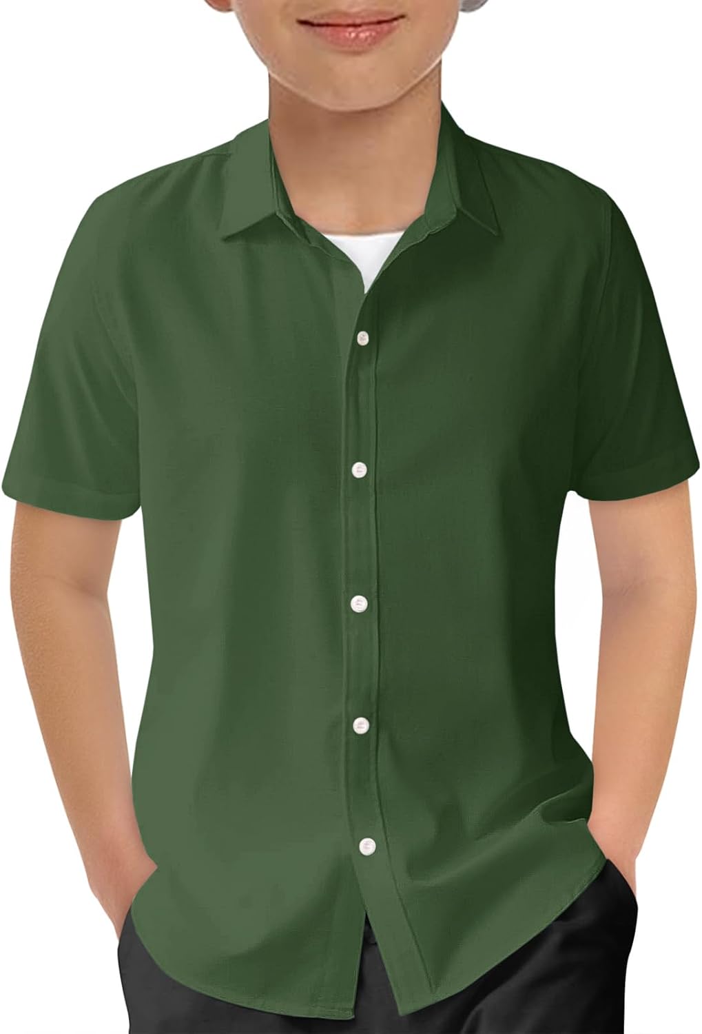 Haloumoning Boys Short Sleeve Dress Shirts Kids Summer School Uniform Button Down Shirt 5-14 Years