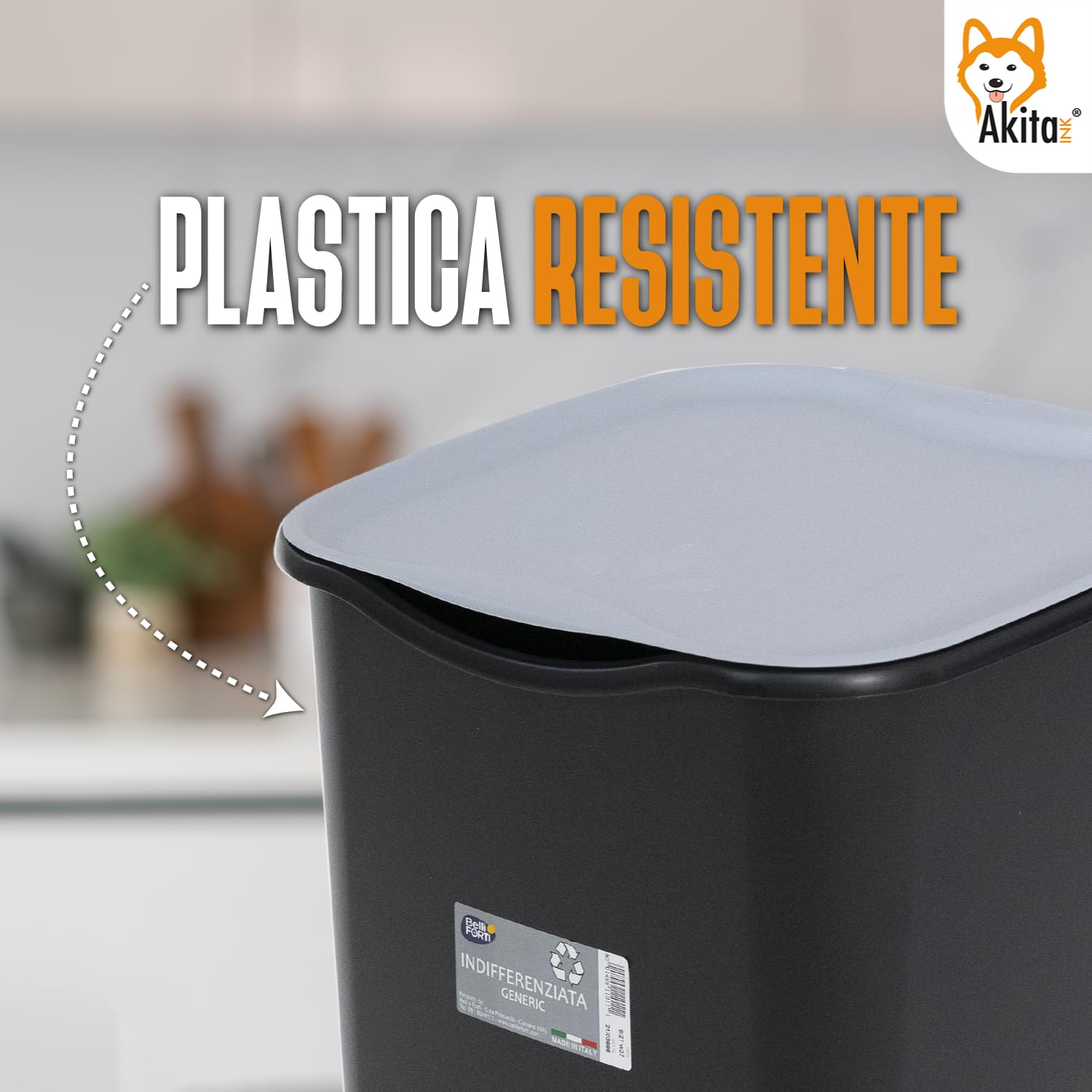AKITAInk - Set 4 Bidoni per Raccolta Differenziata da 50L - Modello AKIJAZZ4 | Soluzione Pratica per una Separazione Facile e Ordinata dei Rifiuti - Made in Italy