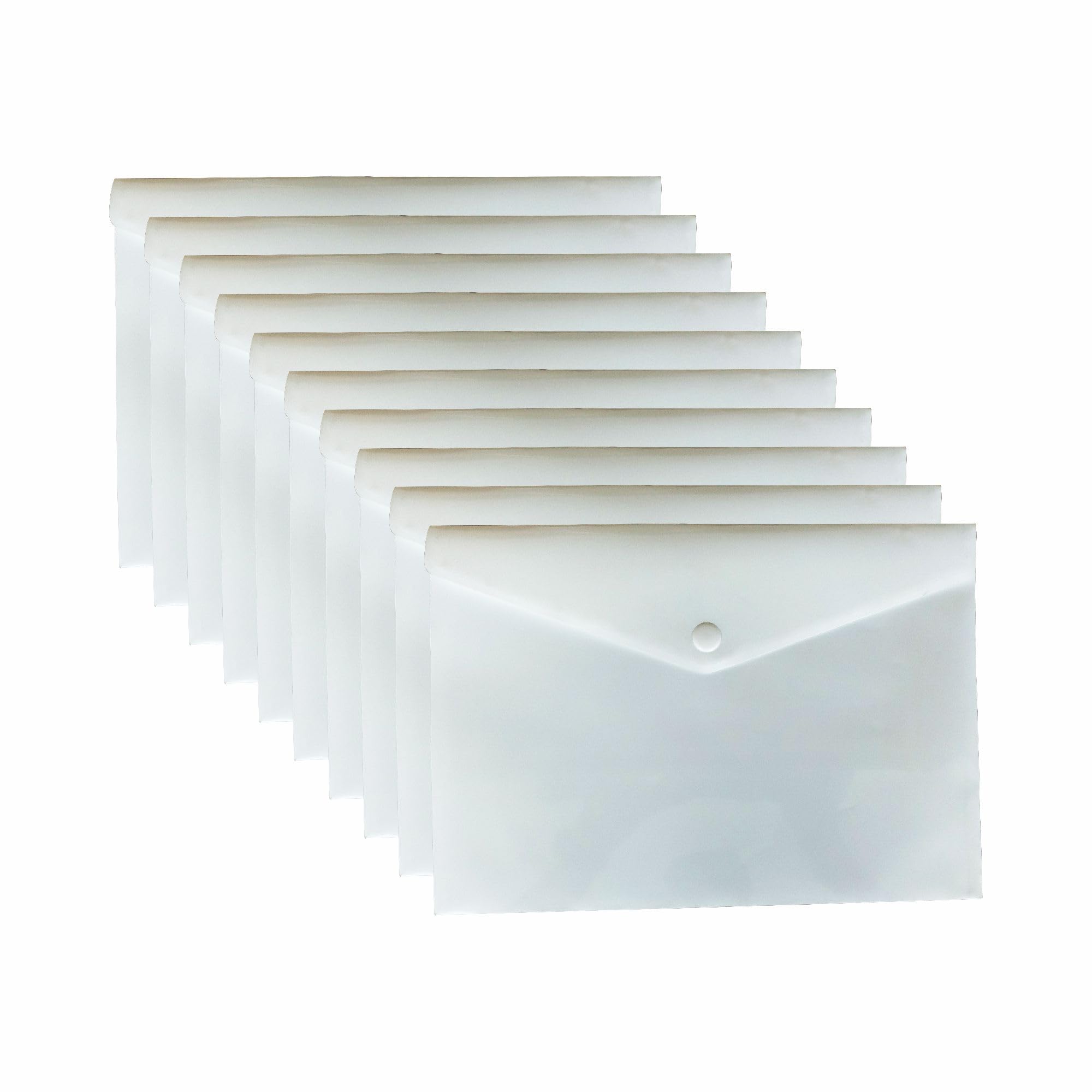 JMS we create smile (Pack of 10) A5 White Colour Document Storage Stud Wallets - Durable Plastic Secure Popper Closure Button to Organise Papers, Office Files, Folders