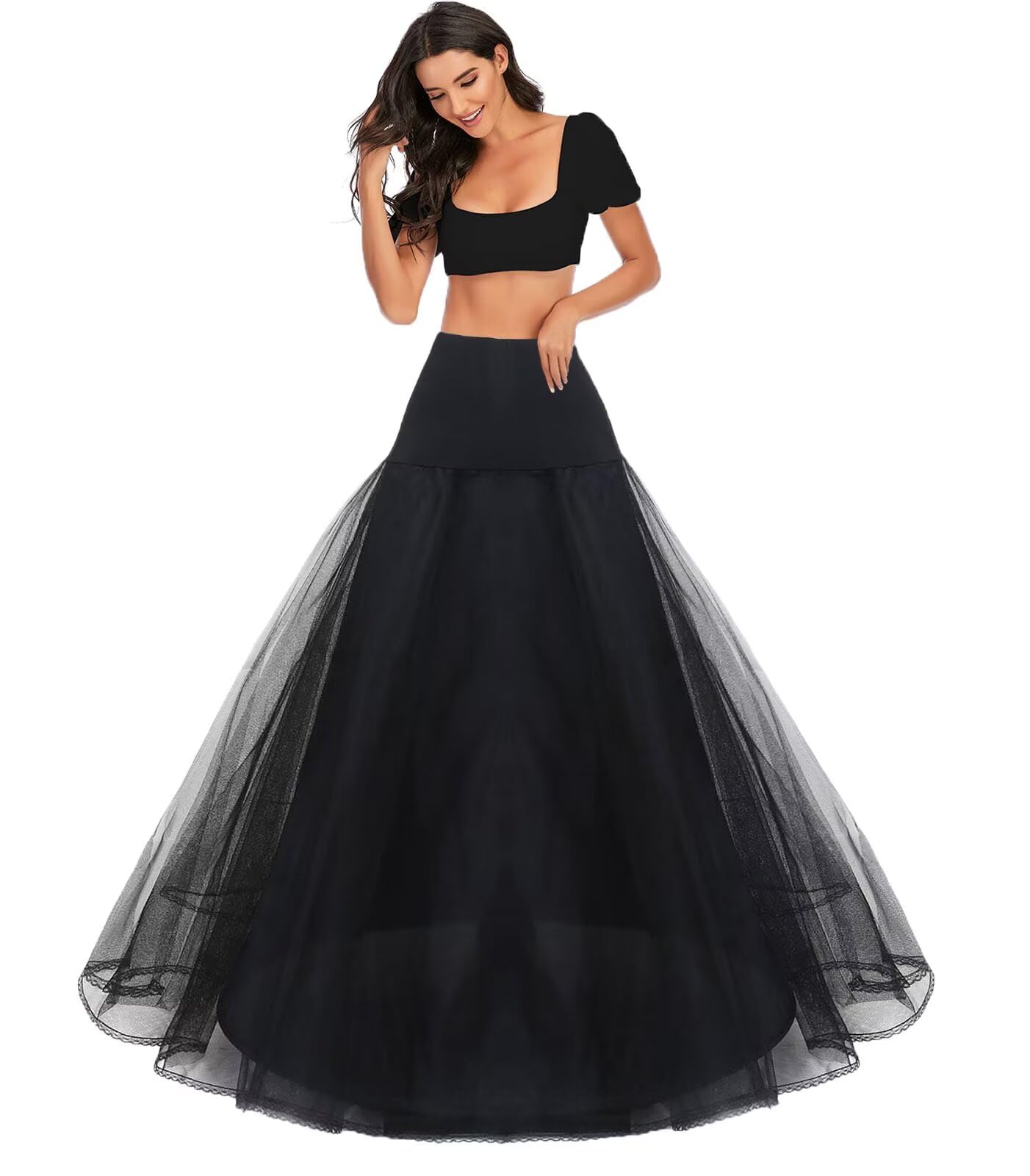 A-Linie Unterrock Reifrock Petticoat Crinoline Full Slips Brautkleid Krinoline Unterröcke Hochzeit Rock Kleid Kleidung Kostüm a line Underskirt Bodenlang Elastisch Taille Weiß Schwarz