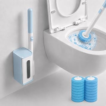 RV Toilet Brush, RV Accessories, Wall Mount Toilet Brush, 16 Toilet Refills | RV Toilet Brush and Holder Set, Hands Free Toilet Brush, One-Button Release, Compact Design, Camper Essentials