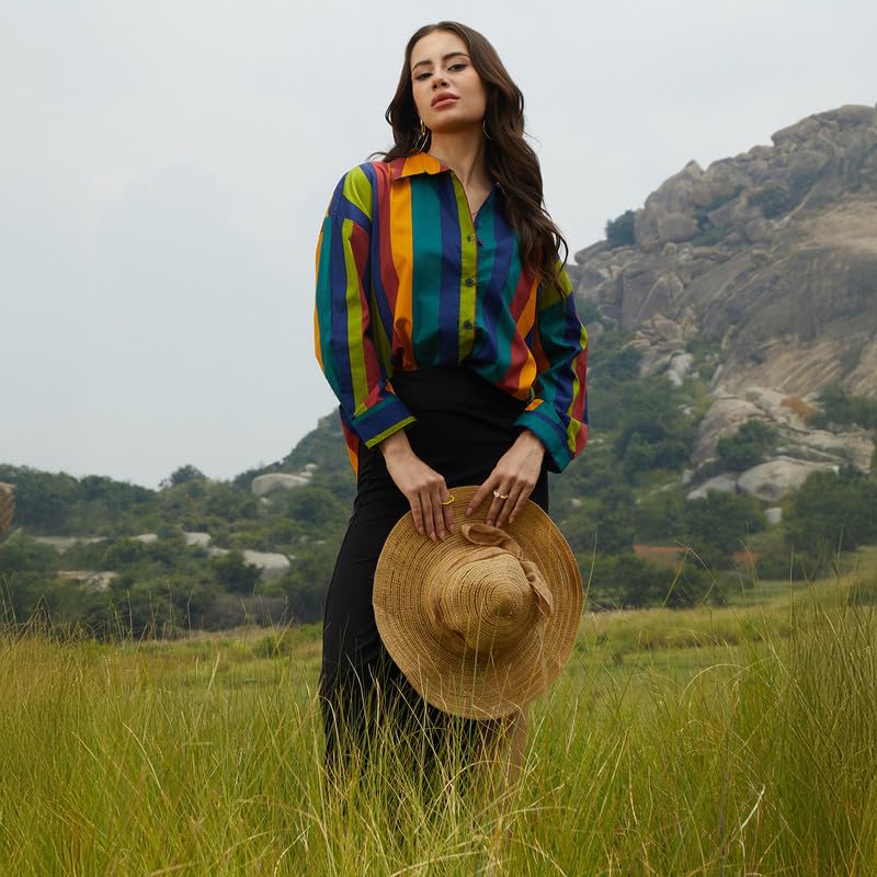 Image of PINACOLADA Women's Solid Oversized Shirt for Casual Wear | Spread Collar | Long Sleeve | Button Closure | Oversized Shirt Crafted with Comfort Fit for Everyday Wear