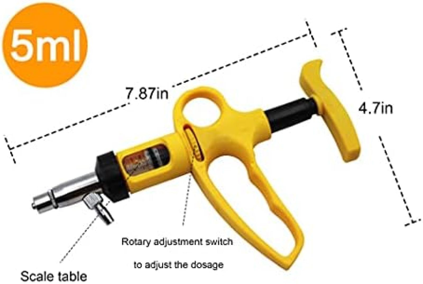 Jeringa Ajustable Y Continua, Inyector Para Ganado De 5 Ml, Pistola Inyectora Para Animales Con Inyección De Vacuna Duradera Para Cerdos, Pollos, Ovejas, Ganado, Granja,YUYANAIAI
