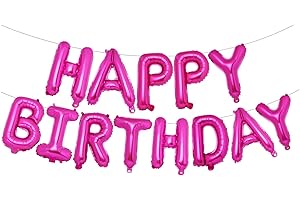 Happy Birthday Banner: 16" Extravagant Hot Pink Mylar Foil Letters Sign +...