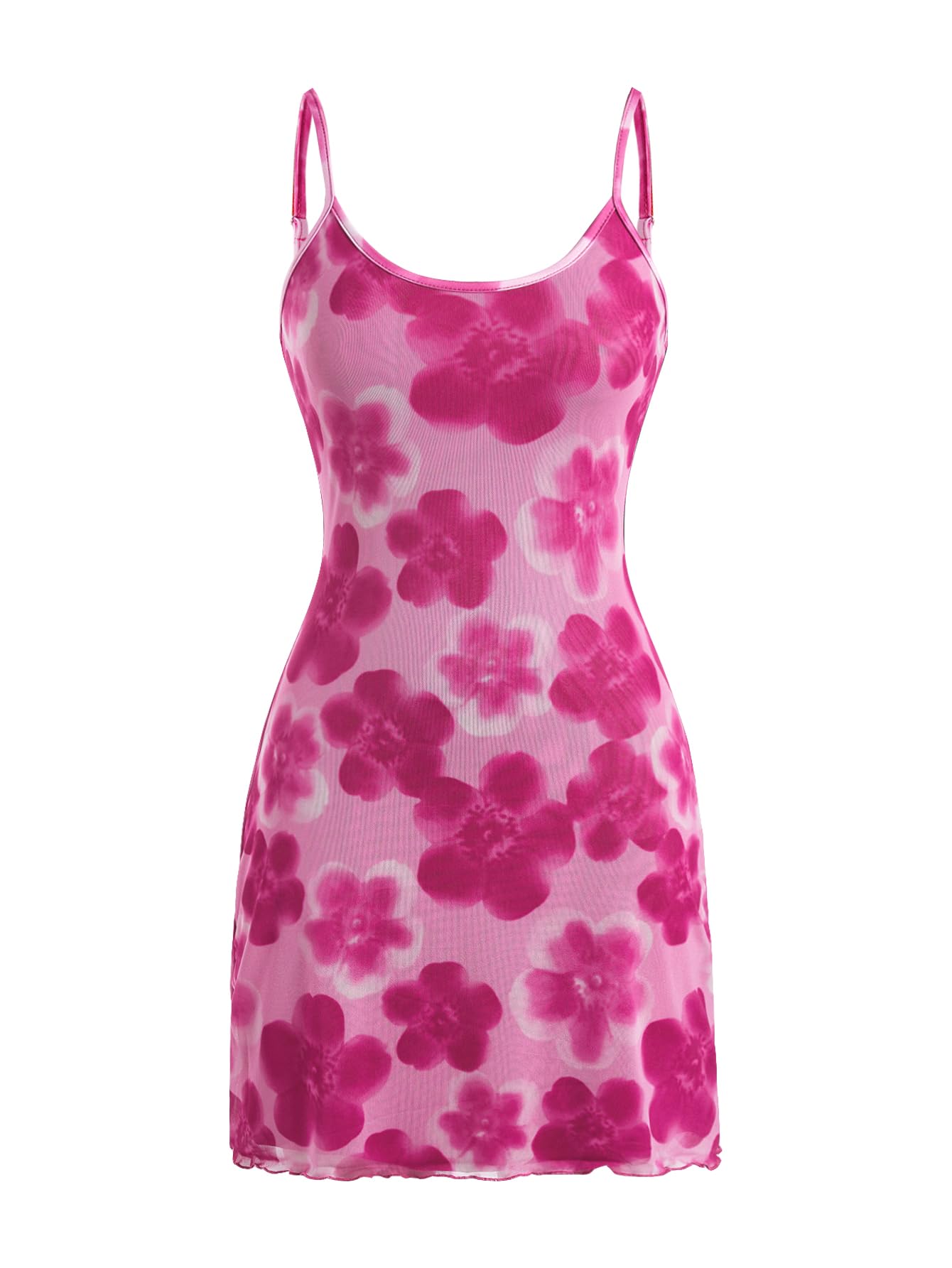 Photo 1 of Verdusa Going Out Summer Dresses for Women Vacation Floral Mesh Sleeveless Bodycon Short Dress Pink Large