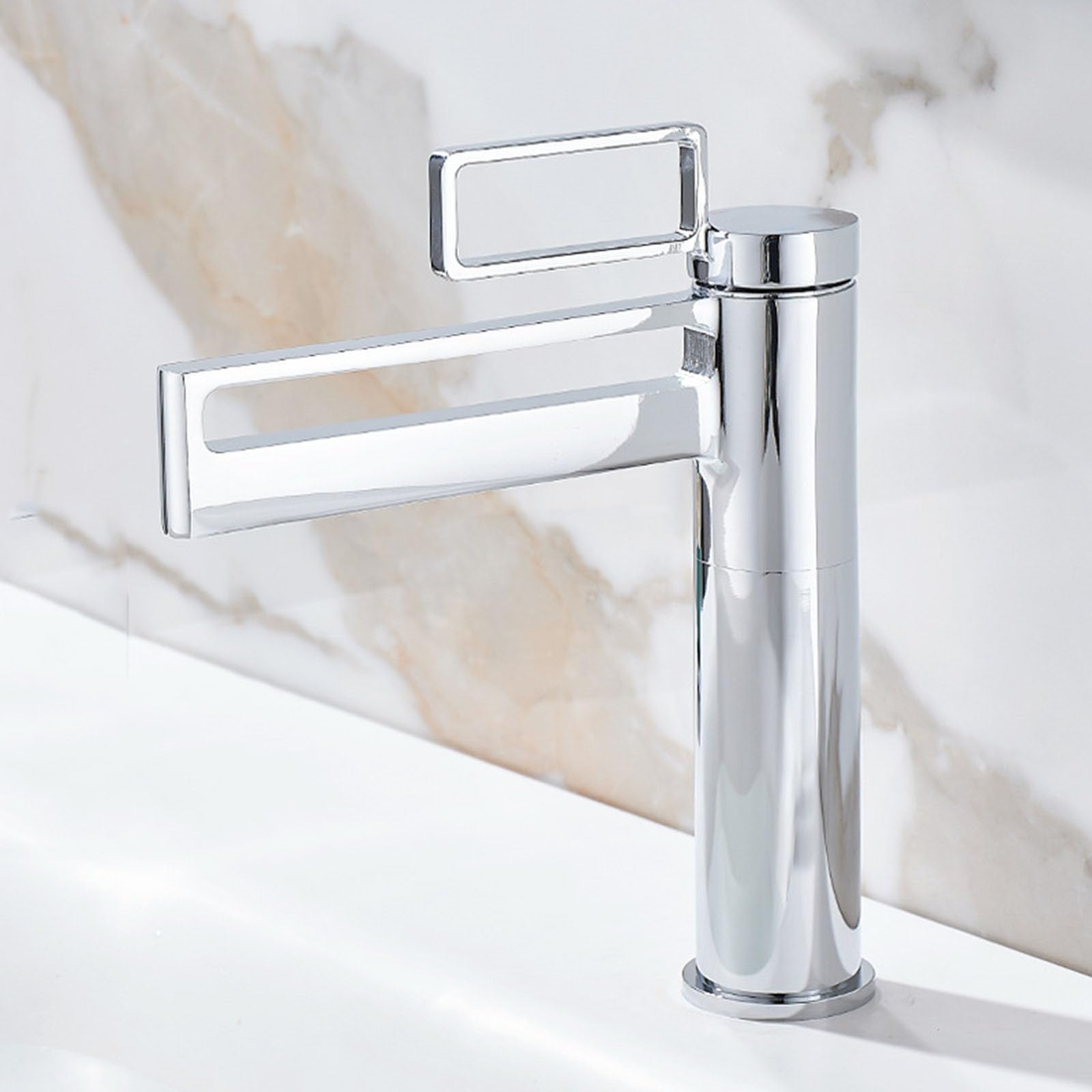 Nfusrxmbk Chrome Modern Mixer Tap Bathroom Sink Waterfall Basin Tap Single Lever Brass Hot And Cold Short