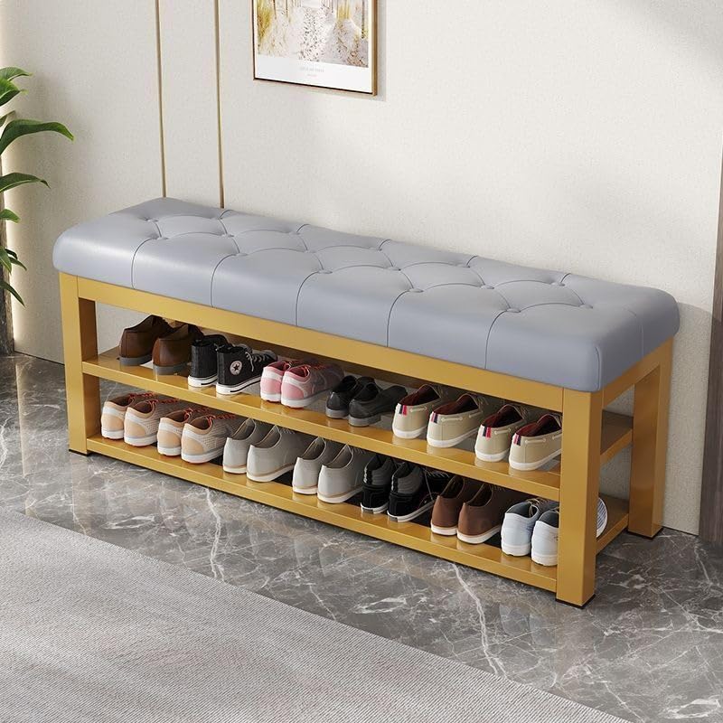 Banco Zapatero con cojín de Cuero, Banco de Almacenamiento de Calzado de 2 Niveles con Altura Ajustable, Organizador de Zapatos Estable; Ideal para entradas, pasillos, Salas de Estar y dormitorios.,6