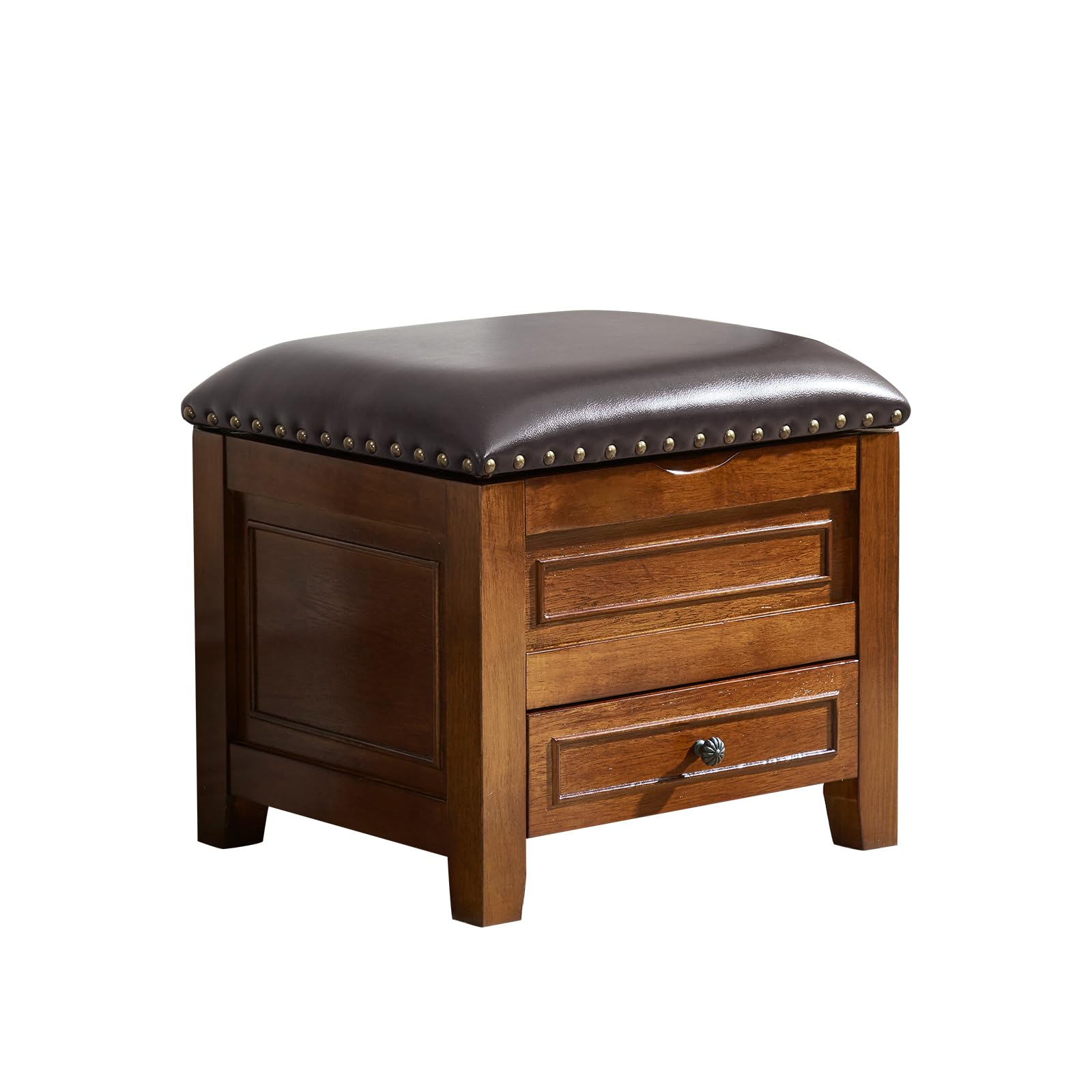 HOOTSMALL Storage Ottoman with Drawer, Shoe Bench Use Microfiber Leather Cushion Top with Wooden Base for Hallway, Bedroom, Living Room
