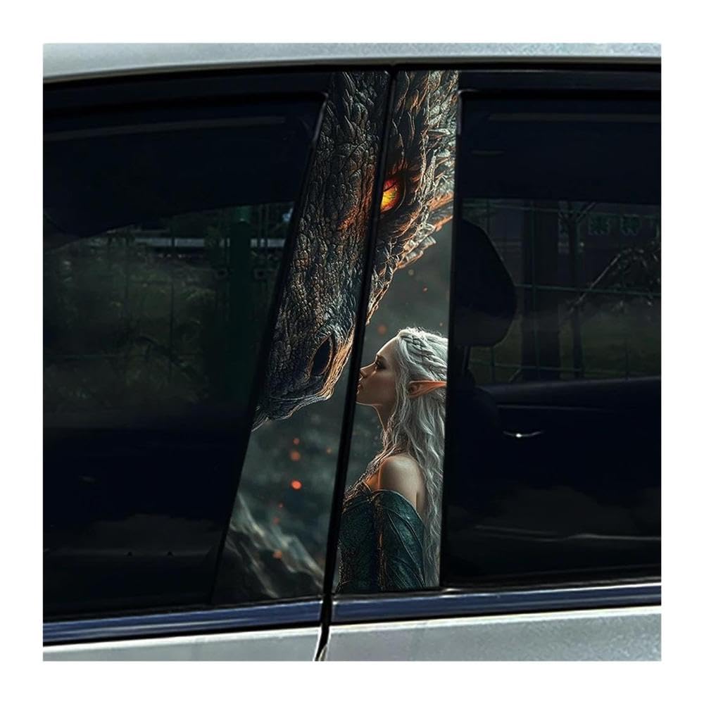 Decorative Items 2PCS Car B-Pillar Stickers Dark Dragon Auto Center Column Waterproof Decals(Type A)