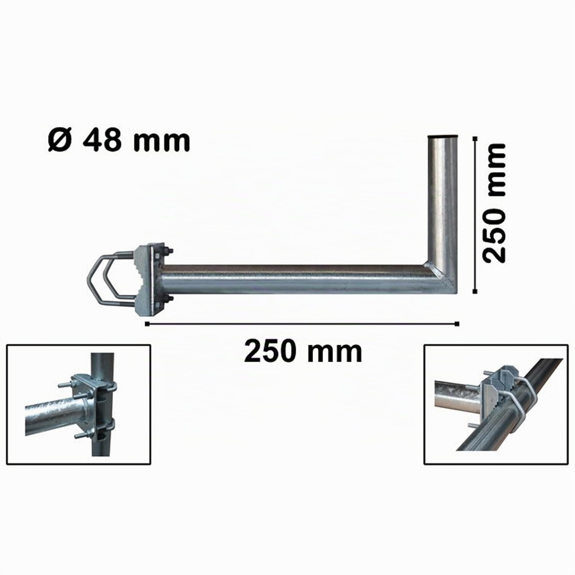 PremiumX Sostegno per balcone/ringhiera per antenna satellitare, antenna parabolica, antenna con attacco a specchio, braccio con morsetti, morsetti dentati in acciaio, diverse lunghezze
