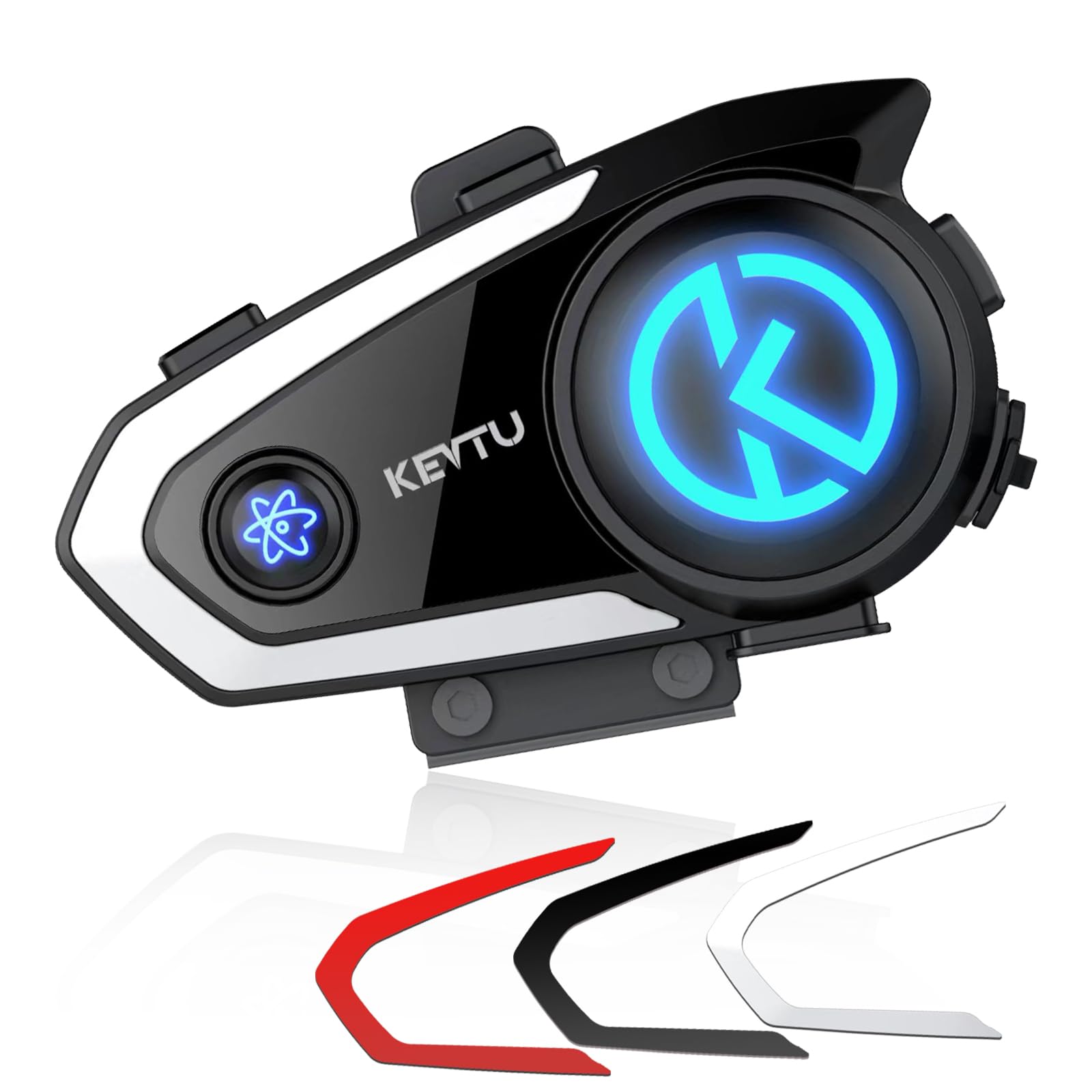 K10 Interfono Moto, Interfono Moto Bluetooth 4000m per 8 Motociclisti, Auricolari per Casco bluetooth casco moto con Piastre di Copertura Argento/Nero/Rosso/Risposta Automatica