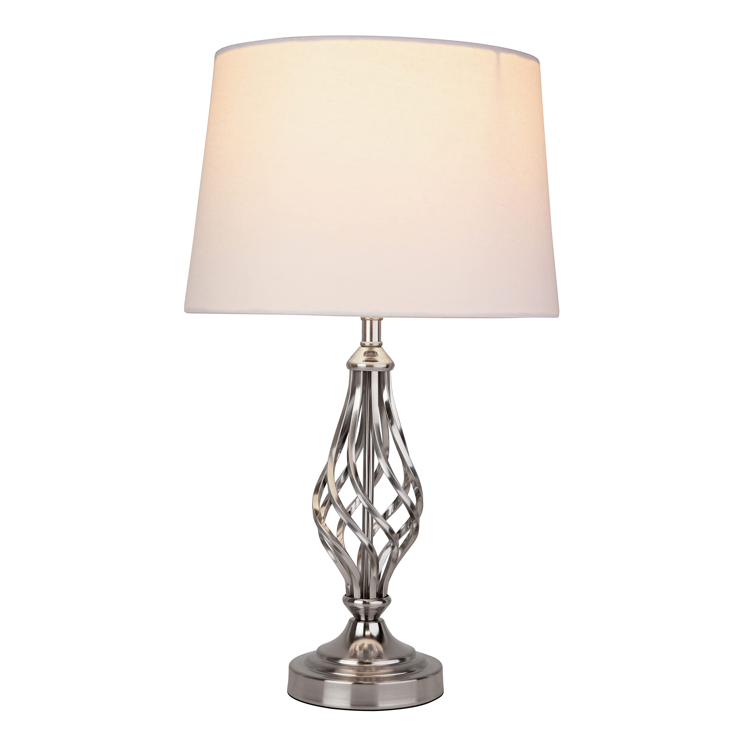 Lighting Supermarket Ivory Queenswood Barley Twist Table Lamp With Linen Shade - Silver Chrome