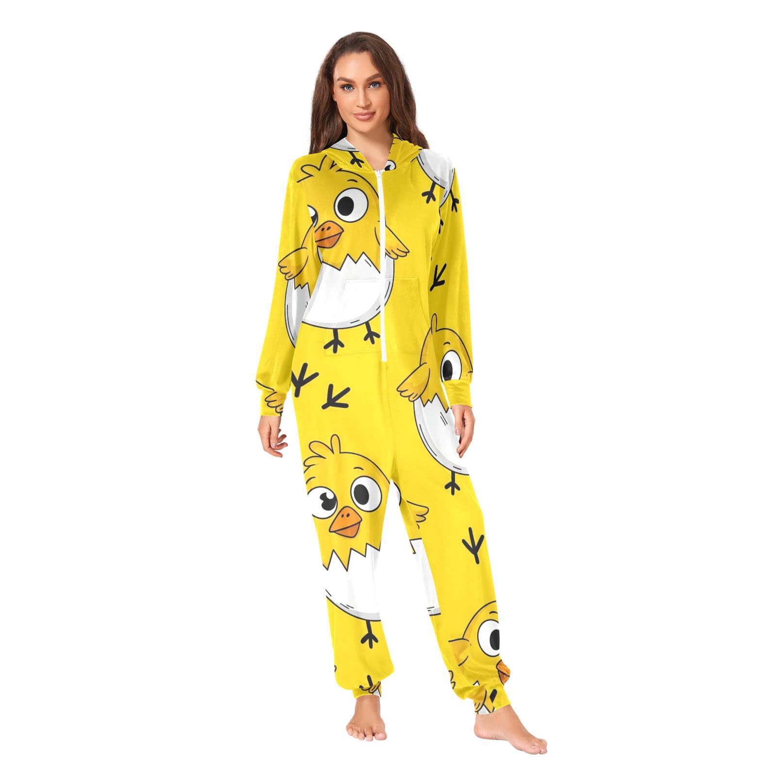 Pyjama grenouillère jaune pour adulte Motif poussin de Pâques