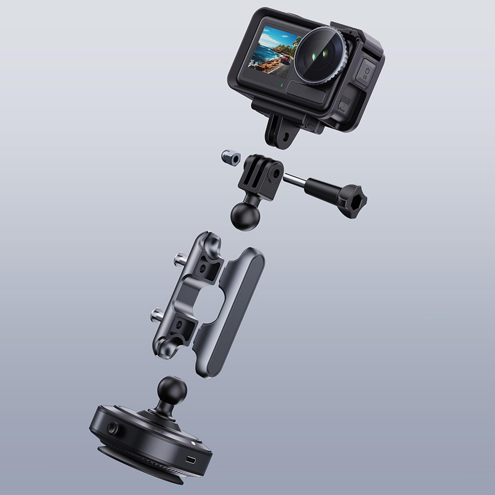 Uchwyt samochodowy na kubek 360, regulowany uchwyt na kamerę sportową na przednią szybę do DJI/Insta360/GoPro kamera sportowa