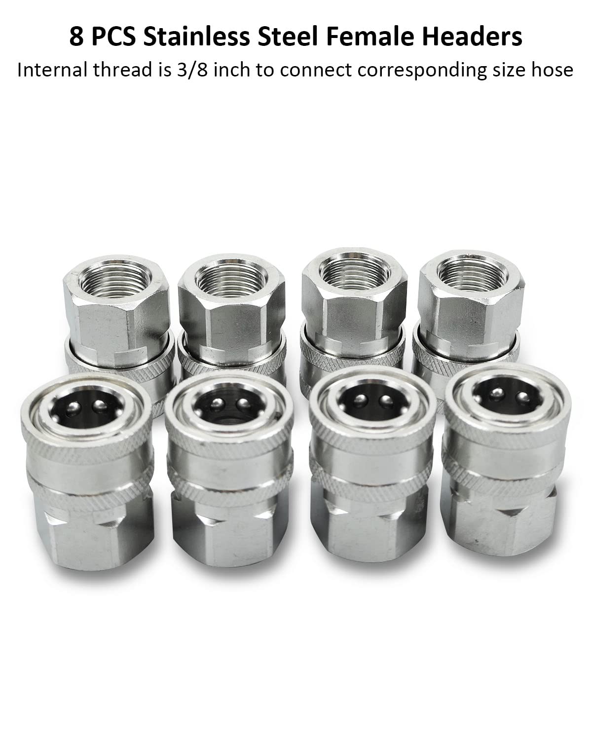 Juego de 8 conectores rápidos NPT macho y hembra de acero inoxidable de 3/8 pulgadas, adaptadores de lavadora a presión, conector rápido de manguera (rosca interna)