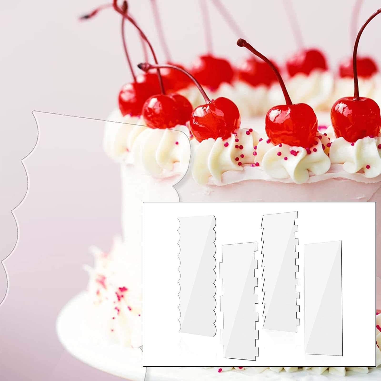 4 Piezas Alisador de Pasteles de Tarta Peine de Decoración Herramienta Acrílica Resistente con Patrones para Y Crema Adecuado Par, 3 Piezas