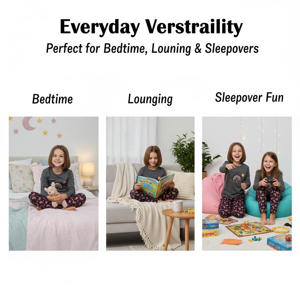 A2Z 4 Kids Niñas Algodón Suave Conjunto de Dos Piezas Pijama con Elástico Cómodo Pijama de Noche Ropa de Casa Conjunto PJS Para Niños Edad 7-13 Años