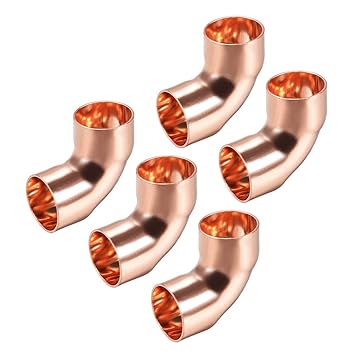 uxcell 3/4 Inch(19mm) ID 90 Degree Copper Elbow Short-Turn Copper Pipe Fitting Connector with Two Cups for Sweat Connection 5pcs