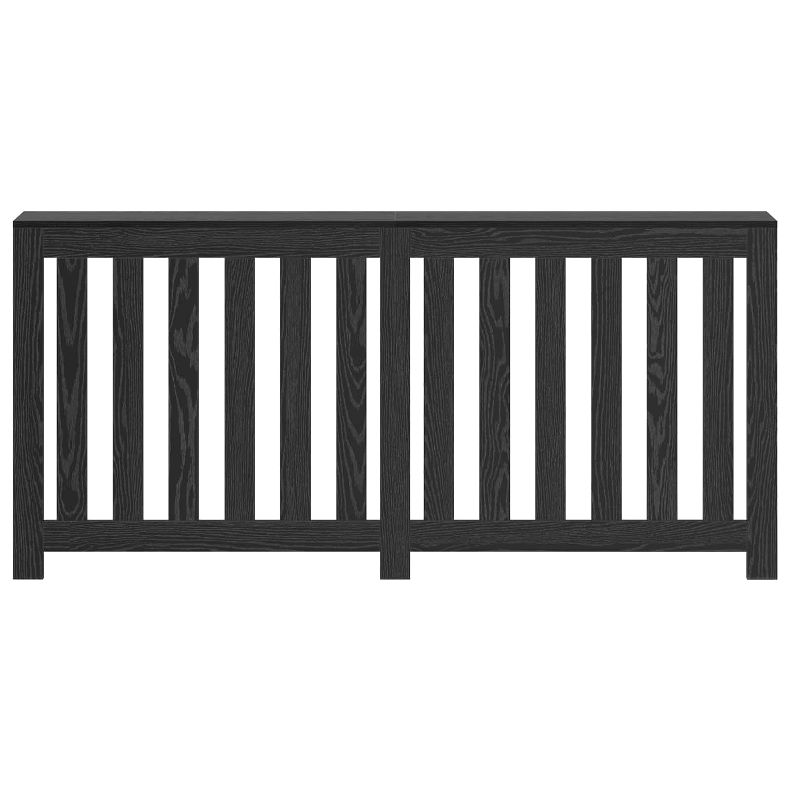 Heizkörperabdeckung Schwarz Eichen-Optik aus Holzwerkstoff 175 x 20 x 82 cm mit oberem Regalfach für Wohnzimmer und Bad, vertikales Latten Design für Wärmefluss