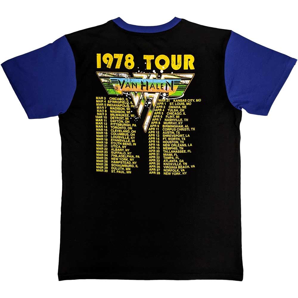 Rock Off officially licensed products Van Halen 1978 Tour Dates Raglan T Shirt, Black, M