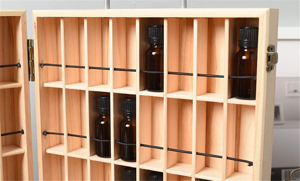Aufbewahrungsbox für ätherische Öle, Holz Aromatherapie Box ​mit 72 Fächern für 5 ml oder 10 ml ätherische Öle oder Duftflaschen - Bewahren Sie Ihre Öle Sicher und Platzsparend Auf