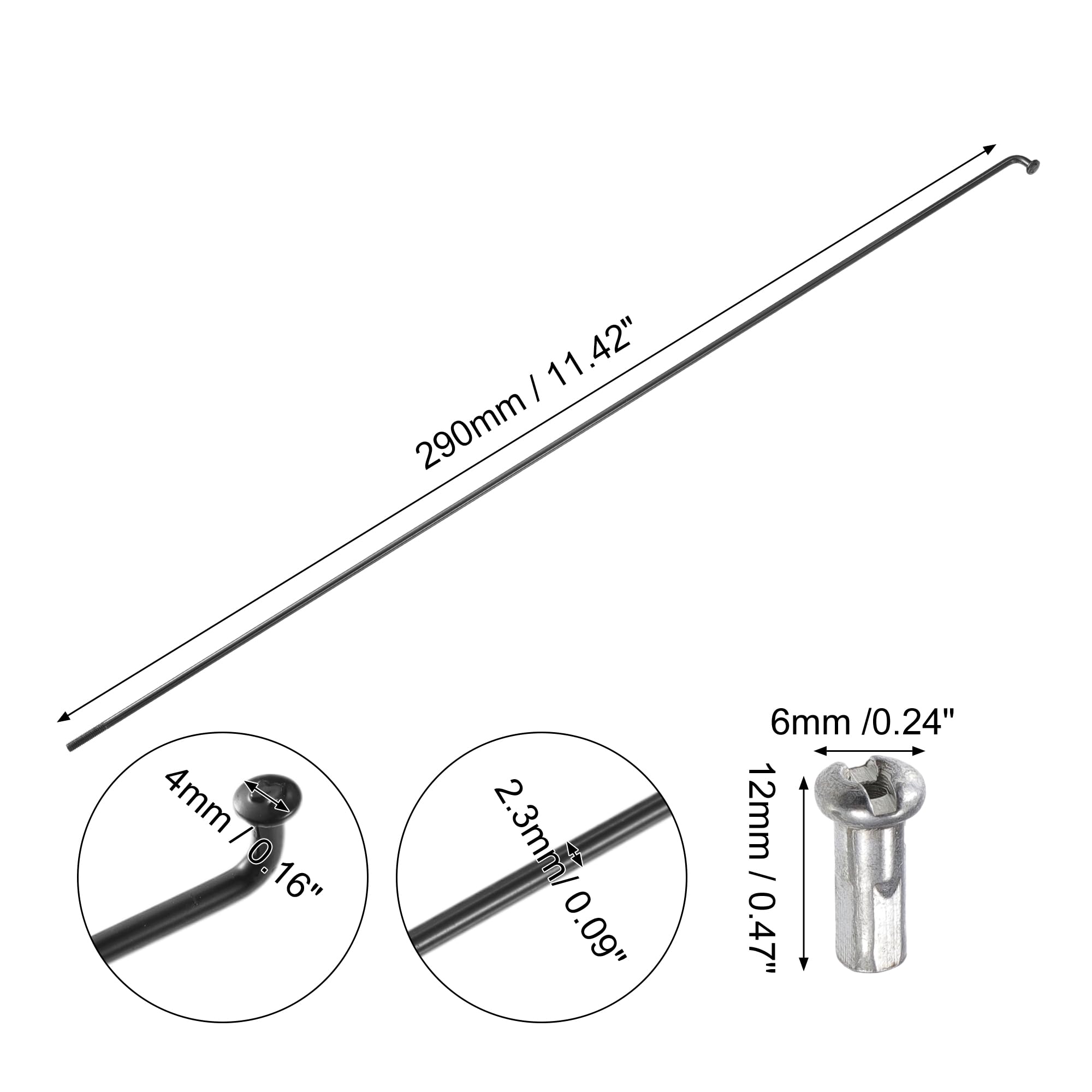 X AUTOHAUX 40 Pcs Bicycle Steel Spokes 13G Bike Spoke 290mm Length with Nipples, Black - Image 3