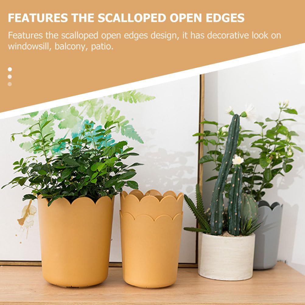 Sosoport 10sets Plastic Flowerpots with Tray Stackable Succulent Plant Nursery Pots for Indoor and Outdoor Gardening Breathable Design with Scalloped Edges for Balcony and Patio Decor