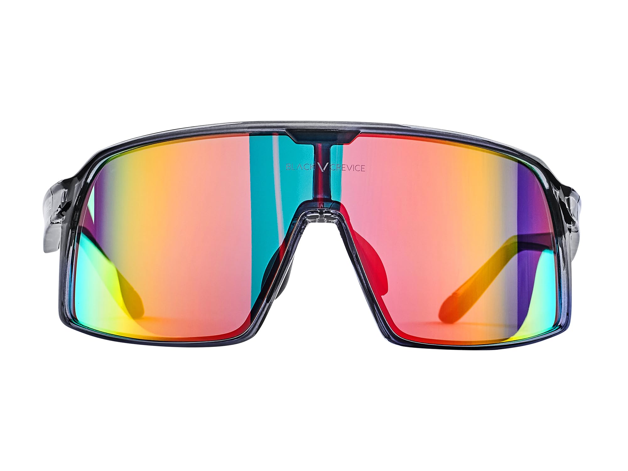 Black Crevice Occhiali sportivi neri, unisex, con lenti cilindriche, custodia e sacchetto in micropile, occhiali da sole sportivi con protezione UV al 100%, occhiali sportivi con naselli gommati e