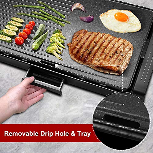 Electric Griddle Grill Indoor - Nonstick Korean BBQ Flat Grills Extra Large, Family-sized Pancake Griddles, Less Smoke, 5 Thermostat Modes, with Receipts, Black