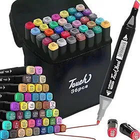 Estojo 36 Canetinhas Ponta Dupla – Kit Marcadores Touch Permanente para Colorir, Bobby Goods, Desenho Profissional e Escolar Linha Premium