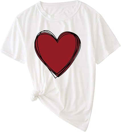 Shawna's blog sex siopa Valentine's Women T-Shirt Heart Print Short Sleeve Tops Round Neck Tops