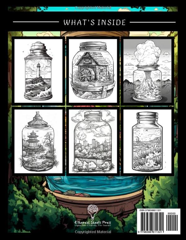 Life Inside A Jar Coloring Book For Adults: 40 Black Framed Cool Pictures With Landscapes, Animals, Waterfalls, Cities, Homes And More | Black Line ... Relief | Perfect Gift For Women, Men, Teens image 3
