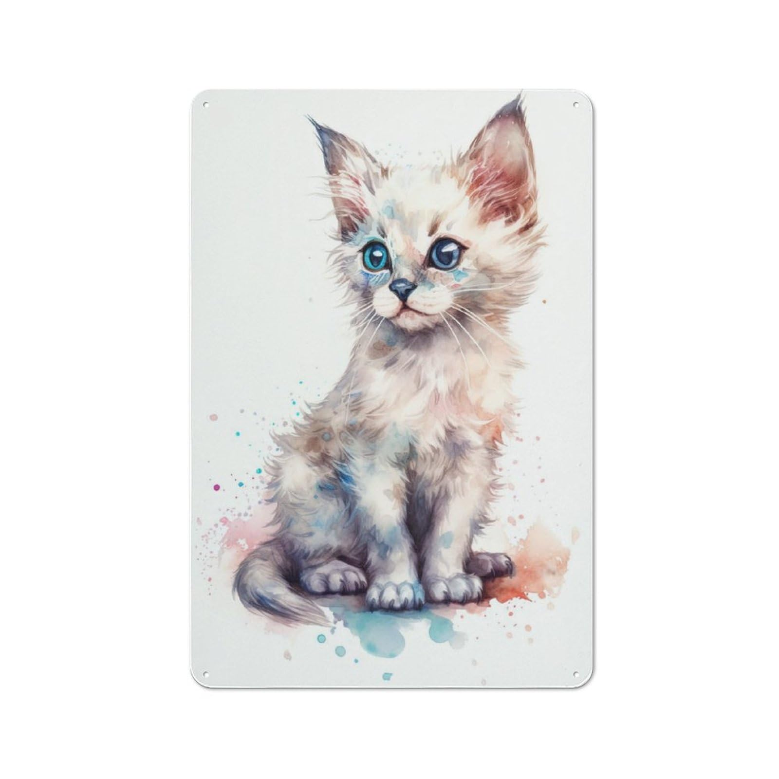 For Lounge Or Reading Corner, Watercolor Balinese Cat Retro Metal Sign 30x20cm, for Metal Sign Collectors, for Garage And Workshop Walls