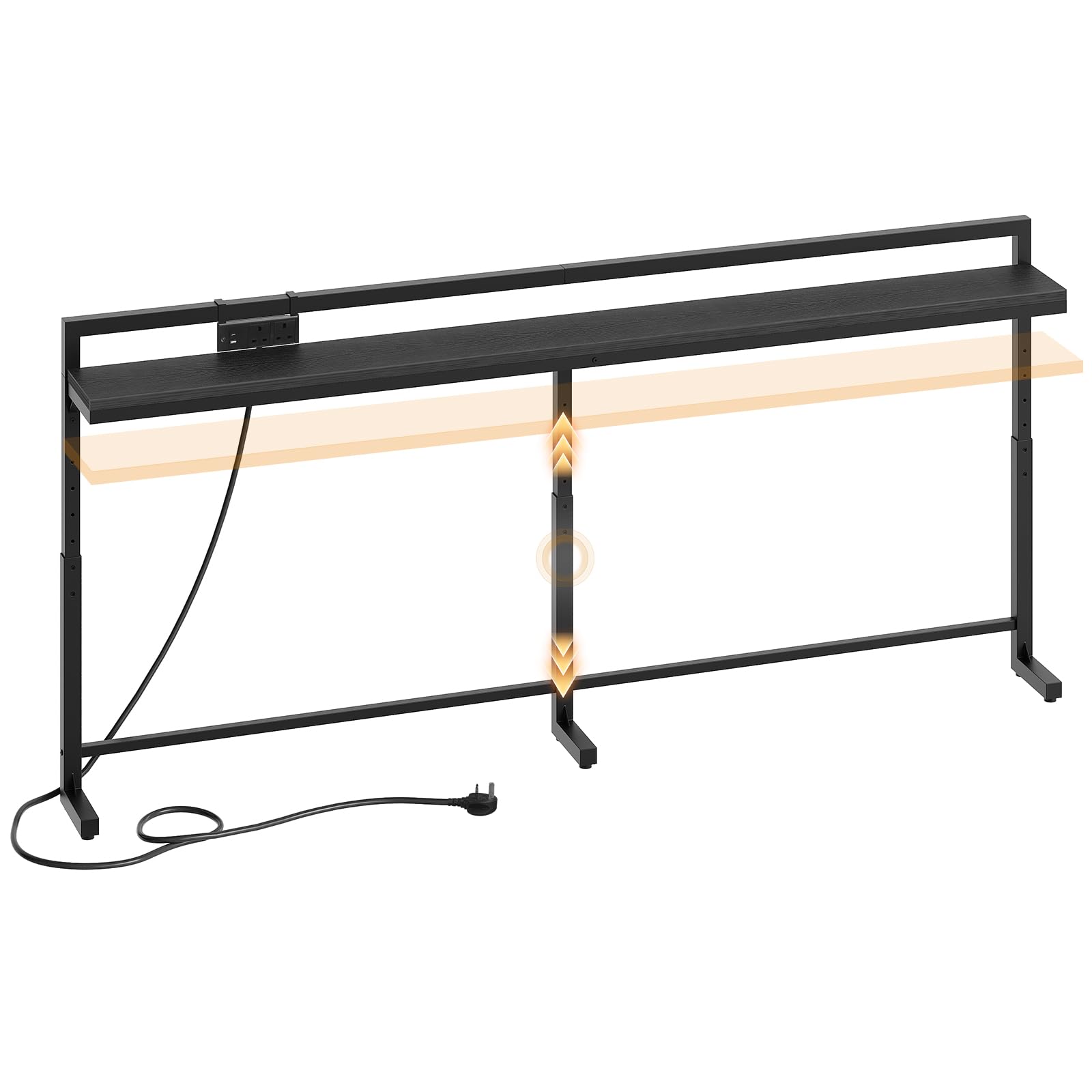 YATINEY 200 cm Slim Console Table with Adjustable Height (70 cm-90 cm), Behind Sofa Table Skinny with Outlet, Long Entryway Table, Couch Table Behind Sofa for Living Room, Black XCT22KBB