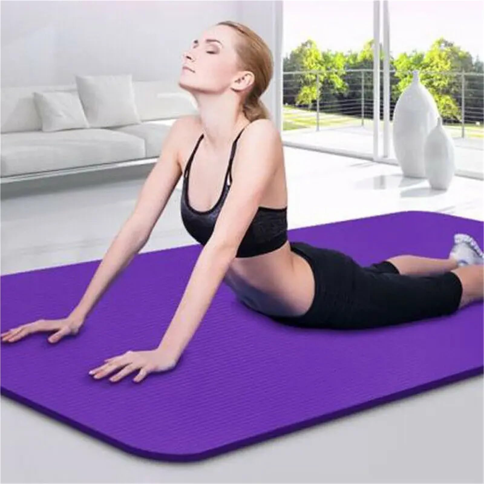 Esterilla de yoga gruesa antideslizante para pilates, entrenamiento, fitness, ejercicio, gimnasio, hogar, antideslizante, para interiores, pilates, estiramiento, gimnasia, gimnasio y campamento
