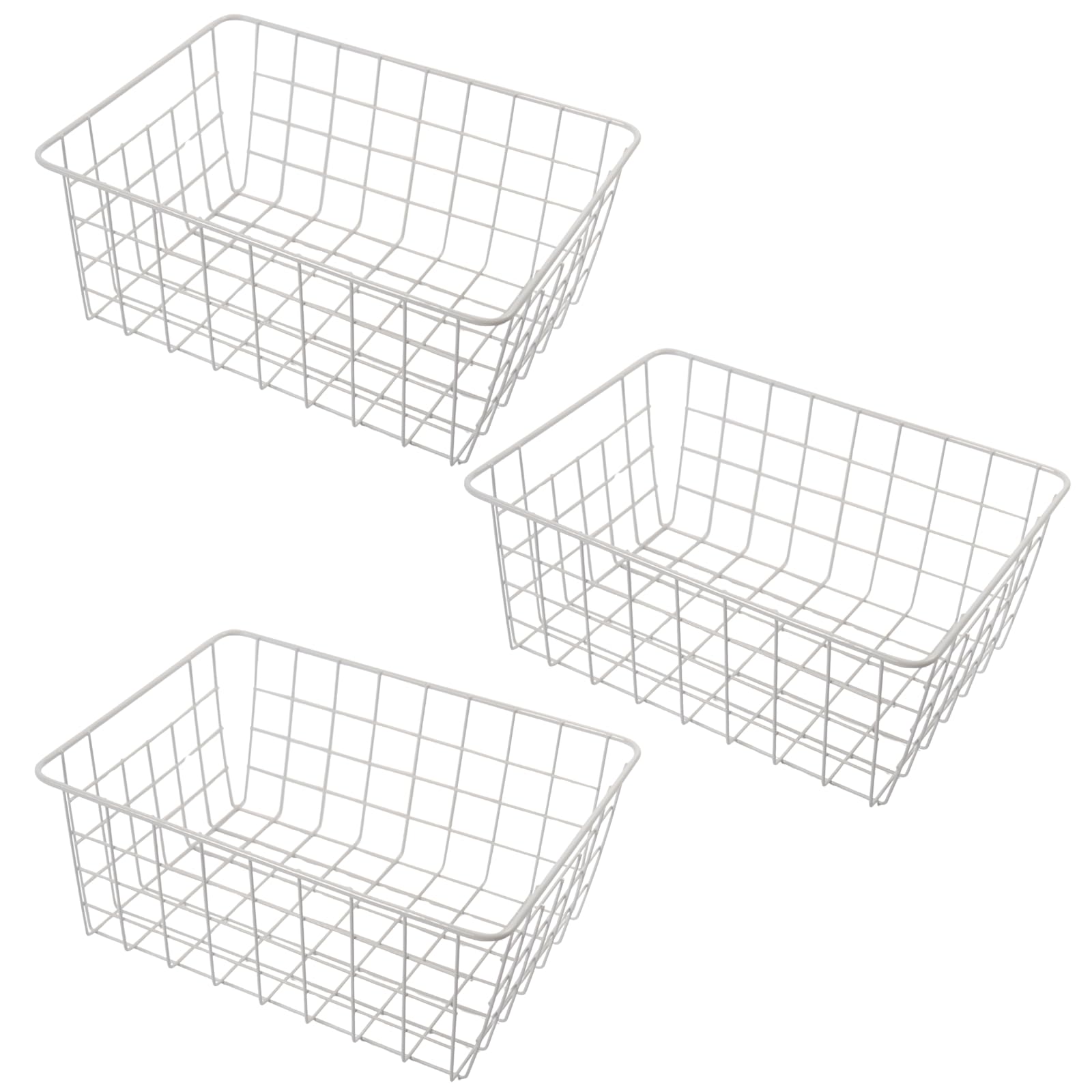 Ohs White 3 Pack Wire Basket Storage, Small Metal Kitchen Storage Baskets Wire Freezer Organiser Bin Vegetable Baskets For Kitchens Pantry Bathroom Cupboards,
