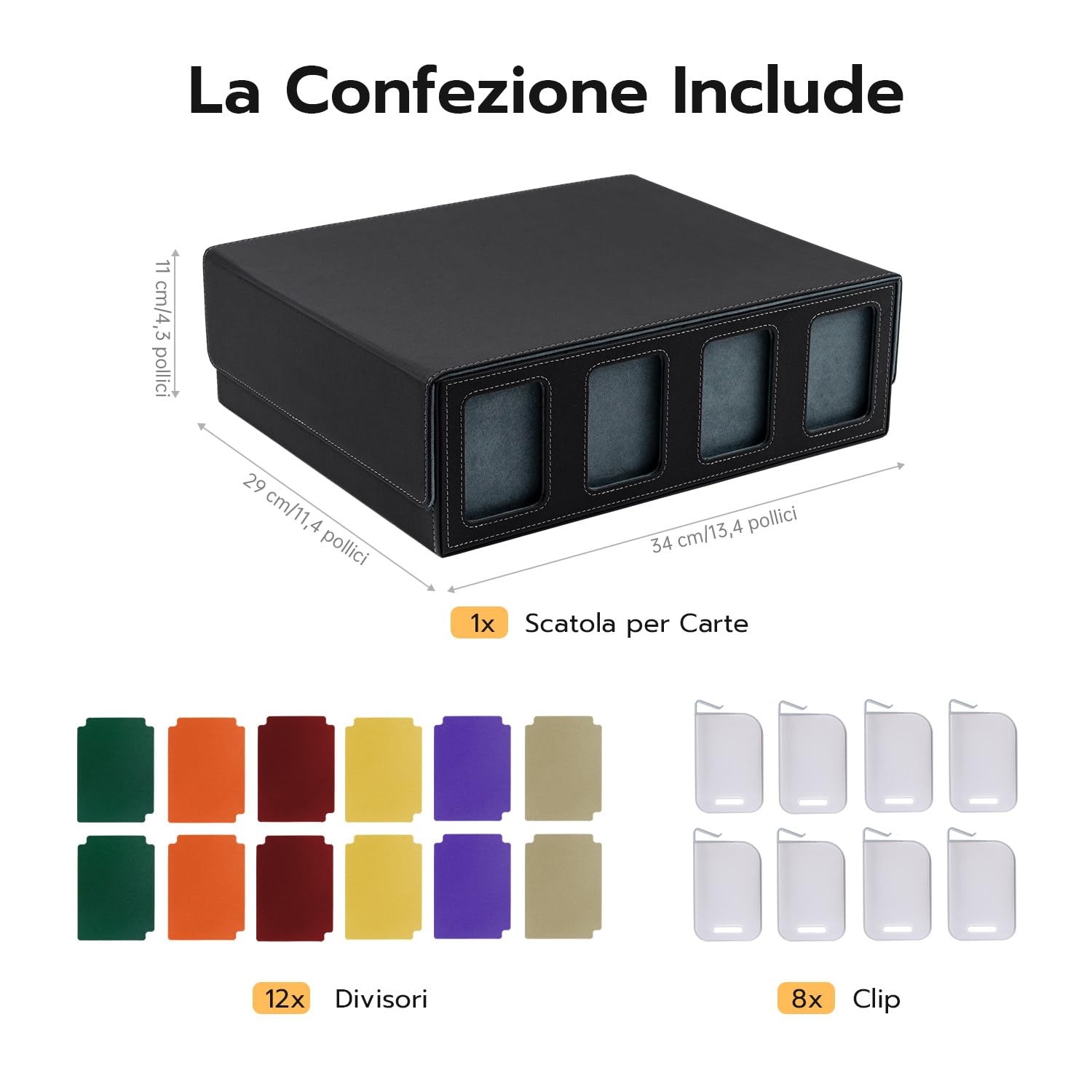 Box Porta Mazzo per Carte MTG Capacità di 2400+ Carte con 12 Divisori & 8 Supporti per Carte, Magnetic Flip Deck Box per le Carte di Magic Commander TCG (Nero)