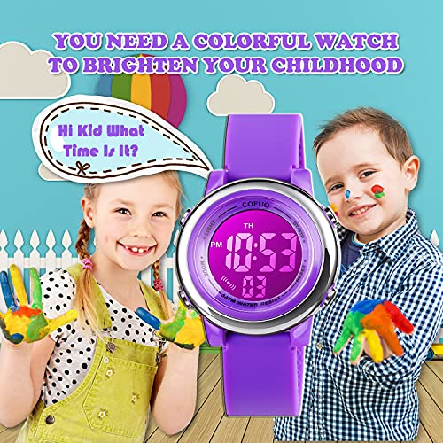 Cofuo CF-1100-PURPLE Kids Digital Sport Waterproof Watch For Girls Boys, Kid Sports Outdoor Led Electrical Watches thumb #5
