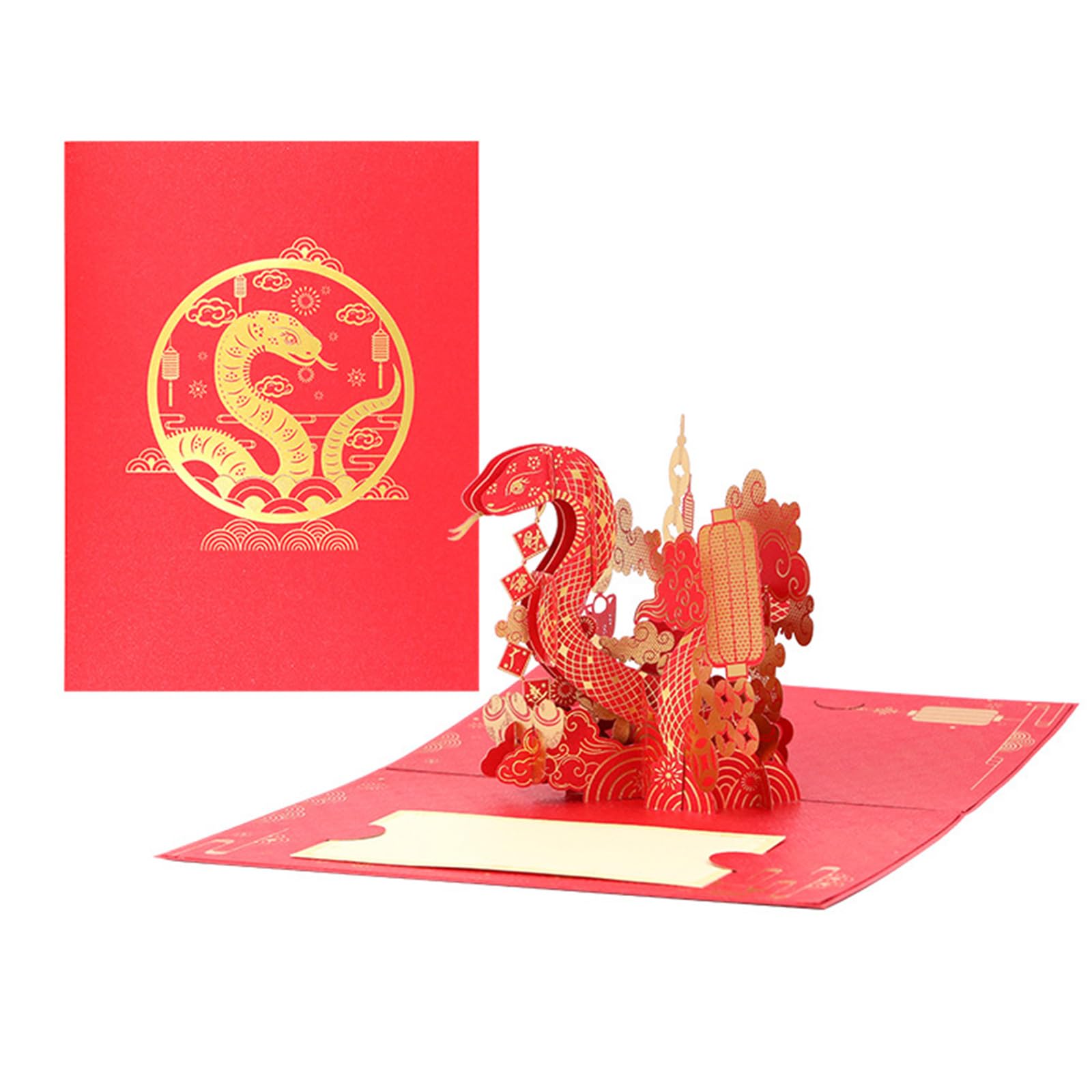 Tsophreniq Creative 3D Popup Chinese New Year Greeting Card 2025 Year of the Snake Invitation Card Holidays Celebration Supplies Spring Festival
