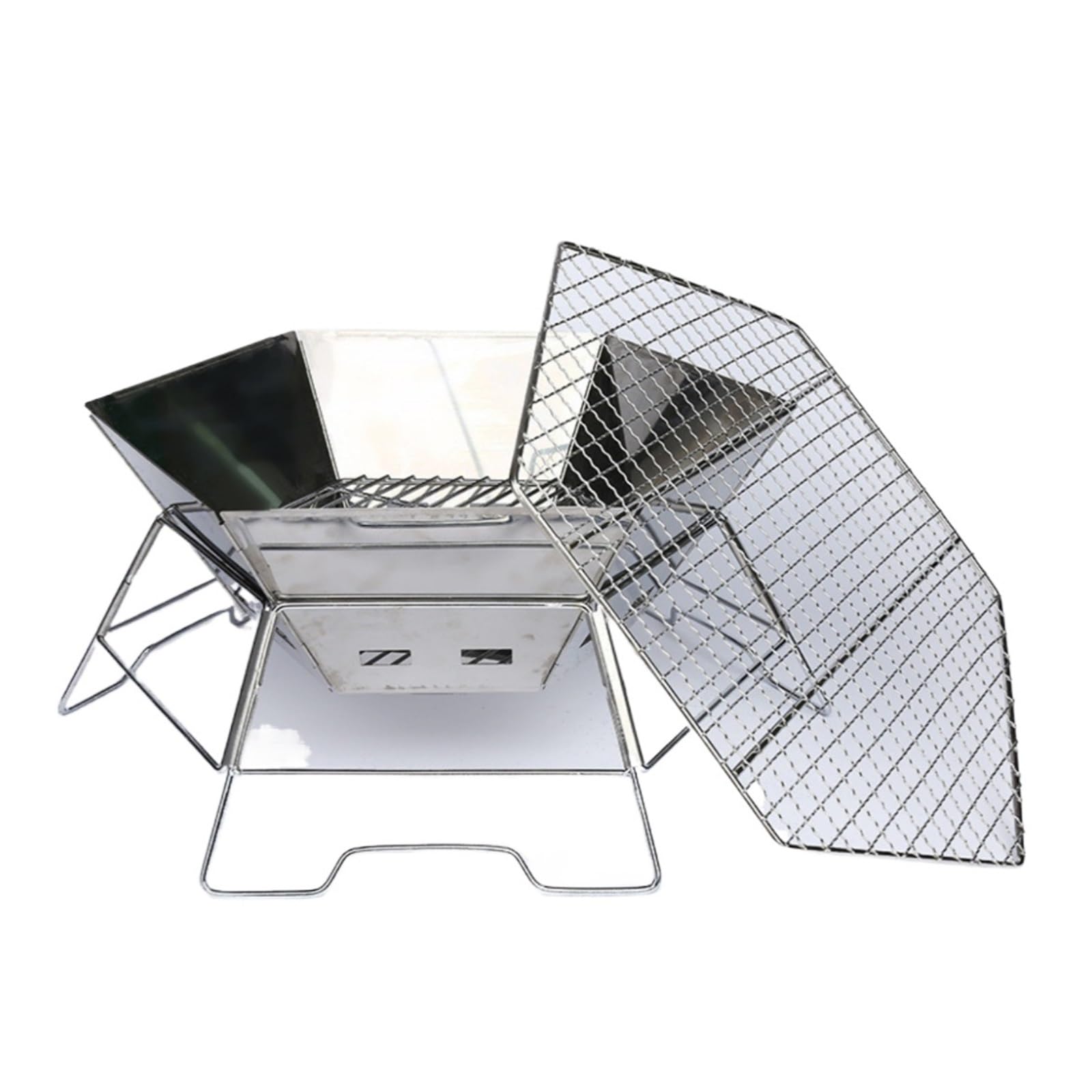 Barbecue Grill Camping Fire Pit Campfire Grill BBQ Stove Outdoor Wood Burner Portable for Backpacking(49.5X45.5X22cm)