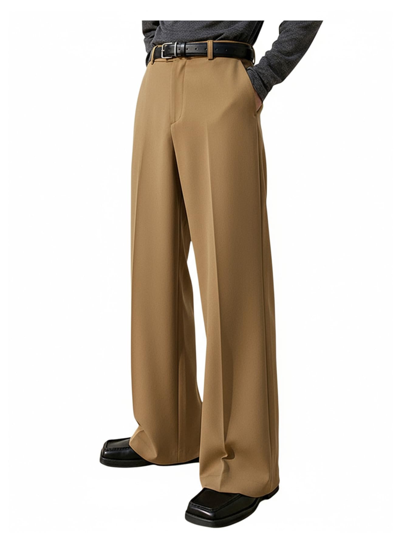 GORGLITTER Men's Flare Baggy Dress Pants Wide Leg Pleated Causal