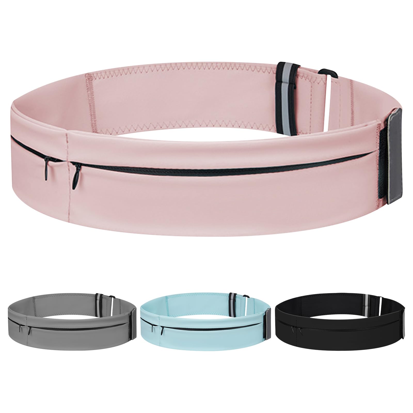 Running Belt for Women and Men Lightweight Running Waist Belt with Water Bottle Pocket, Multi-Pocket Phone Holder Running Pouch (1, Pink, Medium-23.6" - 33.5")